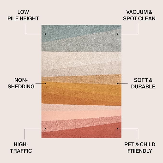 JONATHAN Y Prism Geometric Striped Indoor Area Rug 5x8, Red/Yellow/Gray, Modern, Coastal, Easy-Cleaning for Living Room, Bedroom, Kitchen, Pet Friendly, Non-Shedding (DZC101B-5)