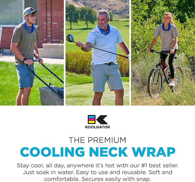 KOOLGATOR Evaporative Cooling Neck Wrap – Reusable Neck Cooler with Long Lasting Relief During Hot Weather Activities, Sports, & Outdoor Work, Golf - 3 Pack