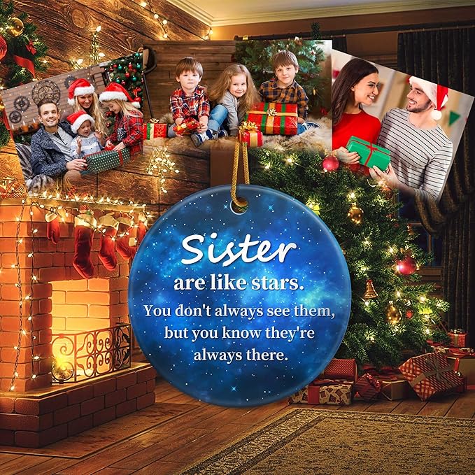 Sisters are Like Stars Christmas Ornament for Best Friend,Sister Friendship Gifts for Women Sisters Best Friends Bestie BBF,Ceramic Friendship Ornament Gift for Christmas Decoration Birthday Ideas