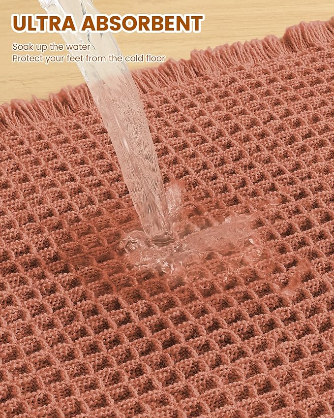 Smiry Waffle Bath Mat 30x20, Extra Soft Absorbent Bathroom Rugs, Non Slip Machine Washable Quick Dry Bath Rugs for Bathroom Floor, Tub, Shower, Home Decor Accessories, Orange