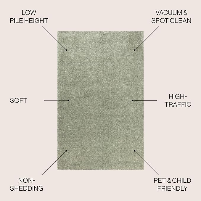 JONATHAN Y Haze Solid Low-Pile Green 7x7 Square Indoor Area Rug, Coastal,Bohemian,Minimalist,Classic, Easy-Cleaning for Living Room,Bedroom,Kitchen,Pet Friendly,Non-Shedding (SEU100O-7SQ)
