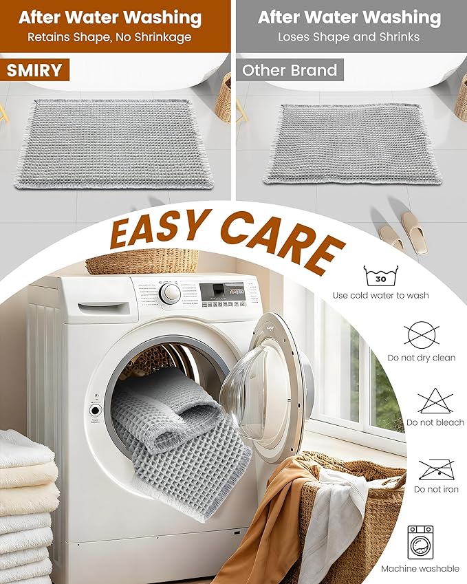 Smiry Waffle Bath Mat 24x16, Extra Soft Absorbent Bathroom Rugs, Non Slip Machine Washable Quick Dry Bath Rugs for Bathroom Floor, Tub, Shower, Home Decor Accessories, Lightgrey & Cream