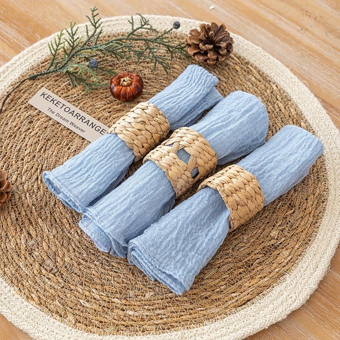 Cheesecloth Napkins 17x17 Inches Cloth Napkins Reusable Handmade Washable Reusable for Dinner Wedding Baby Bridal Shower Party Boho Decorations Bulk Set of 10 Light Blue