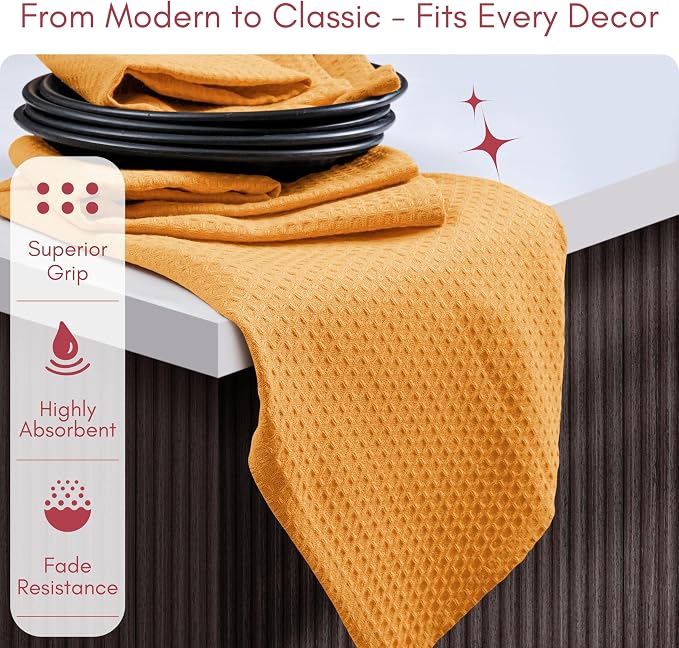 TWINY threads Kitchen Towels Set of 6, 100% Cotton Waffle Weave Easter Dish Towels, Tea Towels with Hanging Loop, Washable Bar Towels for Table Cleaning, Dinning, Parties- 16"X 26"-Mustard Yellow