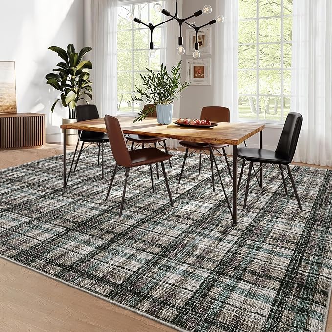 Washable Area Rug 5x7 Rugs for Living Room Modern Bedroom Rug Large Area Rug Non Slip Throw Rugs Soft Low Pile Stain Resistant Carpet for Dining Room Nursery Rug 5'x7' Teal&Dark Brown