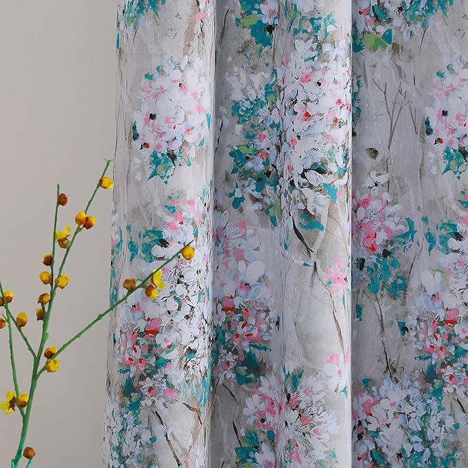 MYSKY HOME Floral Curtains 54 Inch Length for Living Room Bedroom, Bathroom,Thermal Insulated Room Darkening Curtain Grommet Vintage Floral Curtains Decorative Curtains,2 Panels