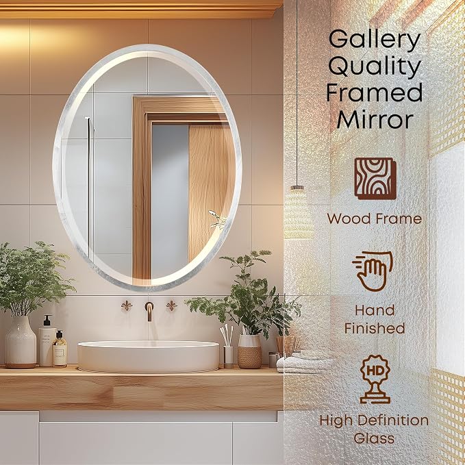 OVALCREST - Oval Wooden Beveled Wall Mirror for Home Decor, Bathroom, Vanity, Bedroom, Living Room, Hallway - London Style (Silver Leaf with Brown Antique) 31.1 x 21.1