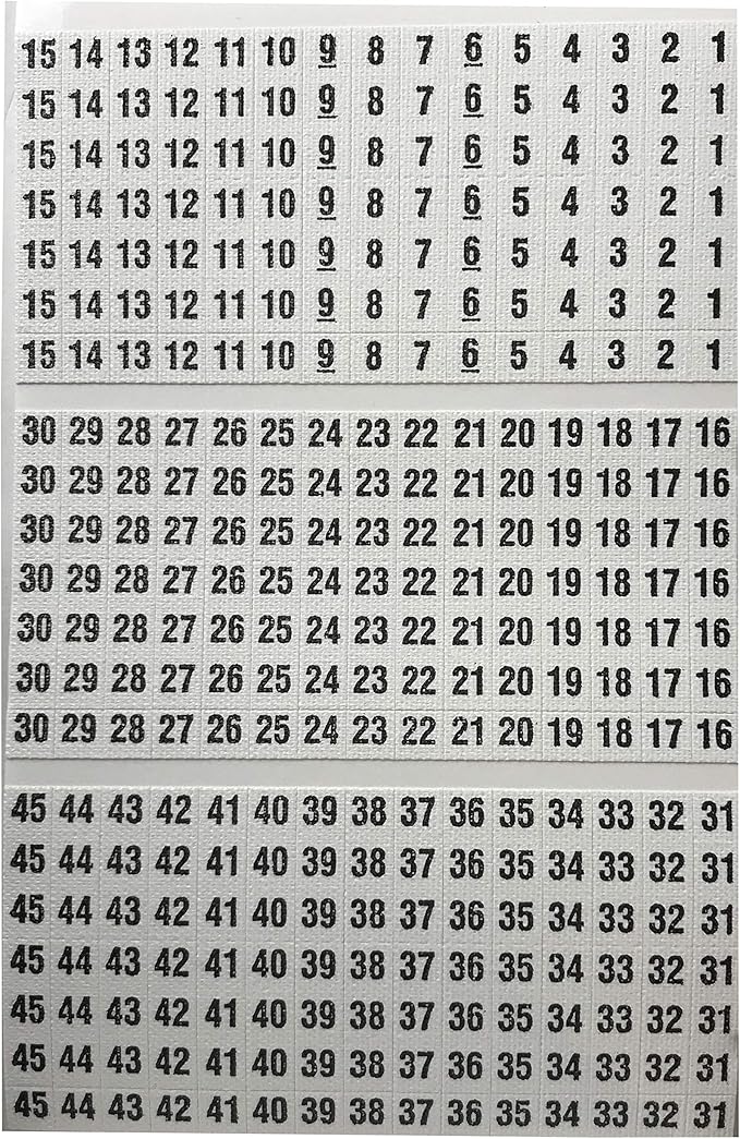 Sherco-Auto 450 Pieces (1-45) Wire Marker Labels for Cable Management - Waterproof Vinyl Adhesive Cloth Label Stickers Book - 10 Pages with 45 Labels Each - Tear Resistance Cable Tags - Made in USA