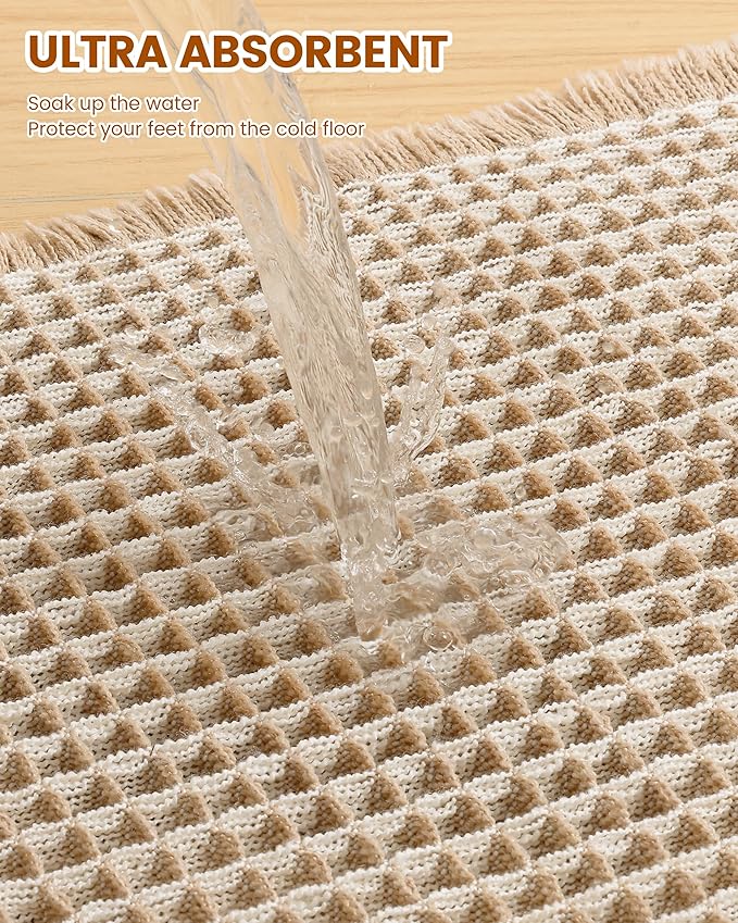 Smiry Waffle Bath Mat 24x16, Extra Soft Absorbent Bathroom Rugs, Non Slip Machine Washable Quick Dry Bath Rugs for Bathroom Floor, Tub, Shower, Home Decor Accessories, Brown & Cream