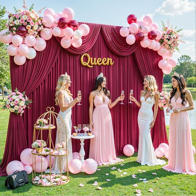 8 Panels Burgundy Backdrop Curtain for Wedding Parties Wrinkle Free Maroon Photo Curtains Backdrop Drapes Fabric Decoration for Birthday Bridal Shower Ceremony 40ft(W) x 10ft(H)