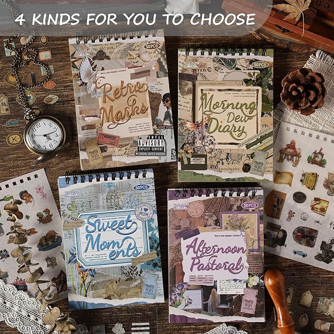 SIBLYMONA Vintage Stickers Pack, 50 Sheets Over 500 Pcs Art Stickers for Journaling, Scrapbooking Supplies and Junk Journal Bullet Journal Deco & Collage Kit Planner Accessories (Plant)