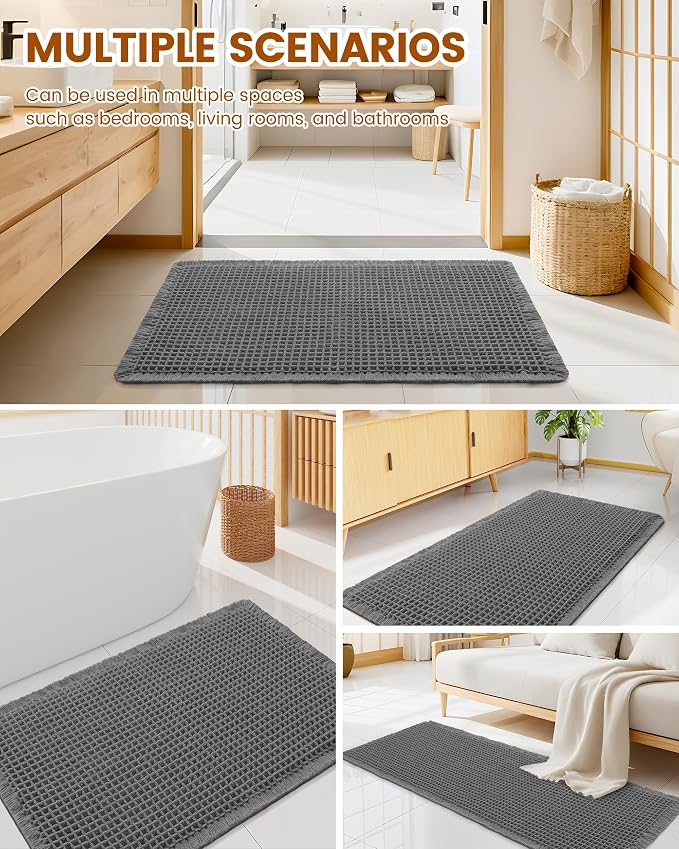 Smiry Waffle Bath Mat 24x16, Extra Soft Absorbent Bathroom Rugs, Non Slip Machine Washable Quick Dry Bath Rugs for Bathroom Floor, Tub, Shower, Home Decor Accessories, Dark Grey