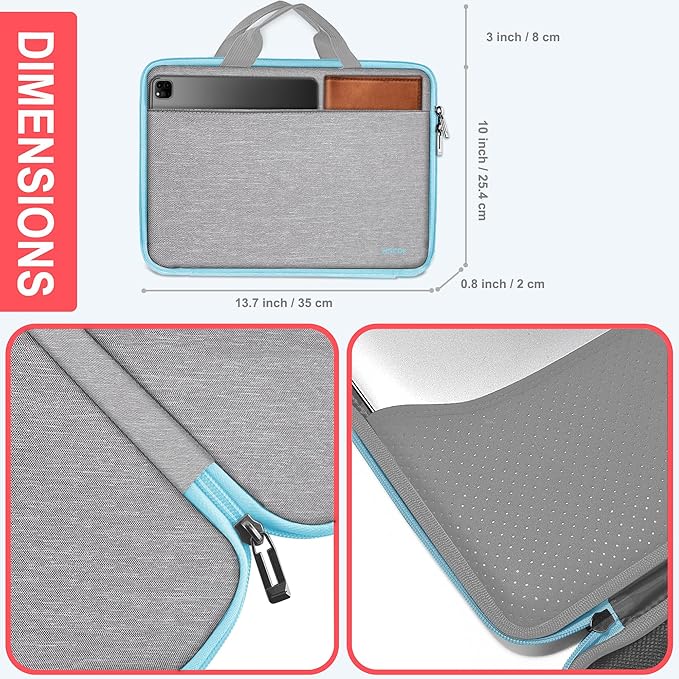 Hseok Laptop Case 13.3-14 inch Briefcase Handbag, Water-Resistant and Shockproof Computer Sleeve Compatible with MacBook Pro 14", Mac Air/Pro 13.3" and 13"-14" Notebooks Chromebooks,Light Gray-Blue