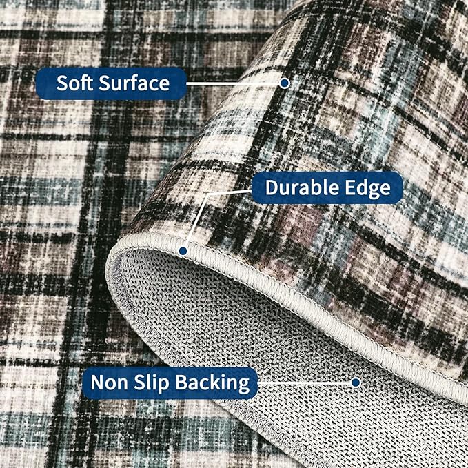 Washable Rugs 9x12 Rug for Living Room Modern Bedroom Rug Contemporary Large Area Rug Non Slip Throw Rugs Soft Stain Resistant Carpet for Office Dining Room 9'x12' Teal&Dark Brown