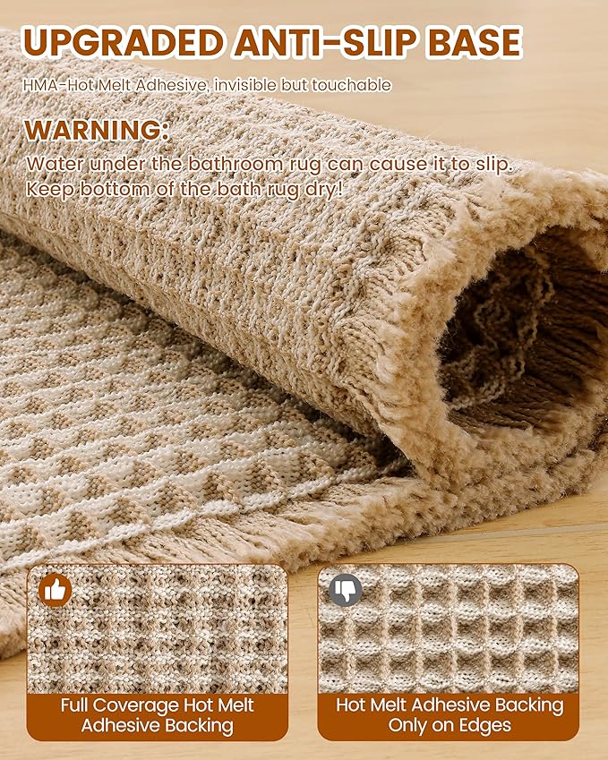 Smiry Waffle Bath Mat 59x20, Extra Soft Absorbent Bathroom Rugs, Non Slip Machine Washable Quick Dry Bath Rugs for Bathroom Floor, Tub, Shower, Home Decor Accessories, Brown & Cream