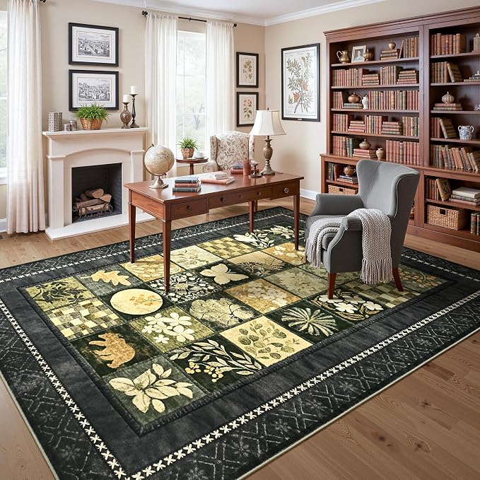 Tepook 6x9 Area Rugs for Living Room, Modern Large Geometric Rug for Bedroom, Washable Patchwork Rug Indoor Non Slip Throw Carpets for Dining Room Office Farmhouse Home Decor, Dark Grey