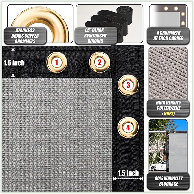 ColourTree Customized Size 6' Black and White Fence Screen Privacy Screen Heavy Duty Cable Zip Ties Included