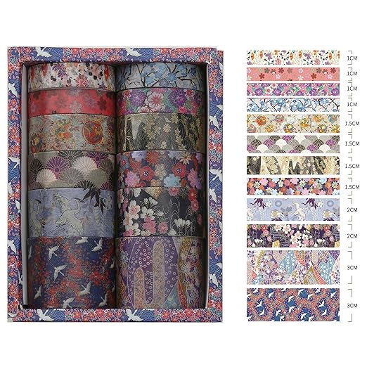 Songdao 12 Rolls Kyoto Charm Washi Tape Set Japanese Arts Adhesive Tapes Geometric Garden Decorative Masking Tape Sets for Craft, Kids, Scrapbook, DIY, Gift Wrapping (Purple Sakura)