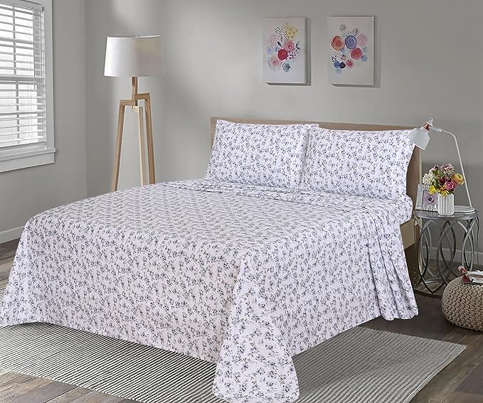 RUVANTI Flannel Sheets Twin Size - 100% Cotton Double Brushed Twin Sheets Set, Deep Pockets 16 Inches, All Seasons Breathable & Extra Soft Bed Sheets, Warm & Cozy, 3 Piece, Perri Me
