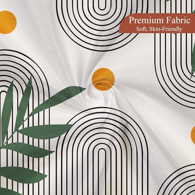 Boho Mid Century Shower Curtain Abstract Arch Geometric Sun Curve Rainbow Tropical Leaves Minimalist Shower Curtain Aesthetic Beige Bathroom Decor Fabric Curtain Set 72x72 inch