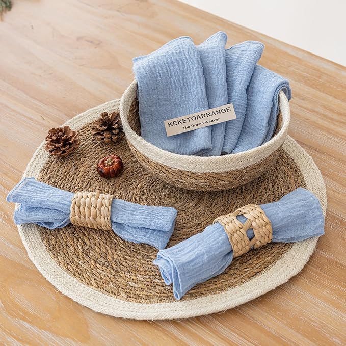 Cheesecloth Napkins 17x17 Inches Cloth Napkins Reusable Handmade Washable Reusable for Dinner Wedding Baby Bridal Shower Party Boho Decorations Bulk Set of 10 Light Blue