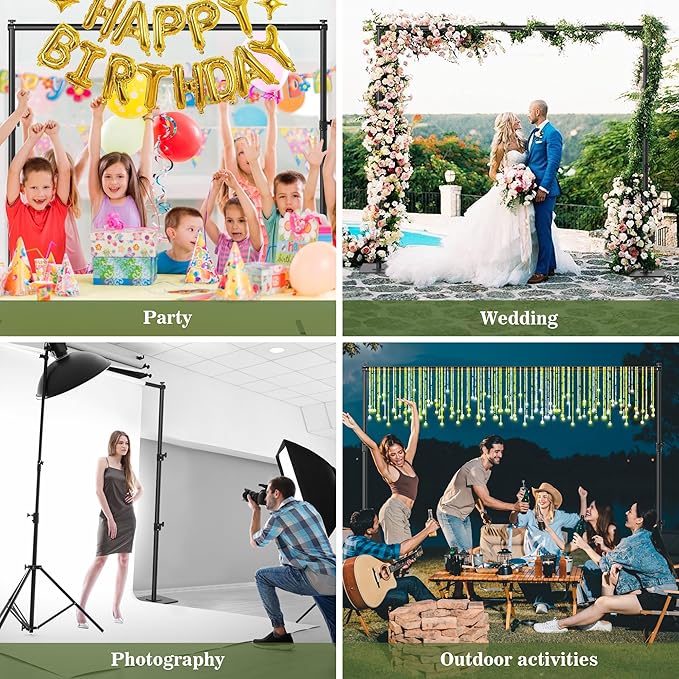 Backdrop Stand 6.5x10 ft Adjustable Photo Backdrop Stand Kit, Heavy Duty Pipe and Drape Photography Background Support with Flat Metal Base for Wedding, Party, Video Studio, Birthday, Black