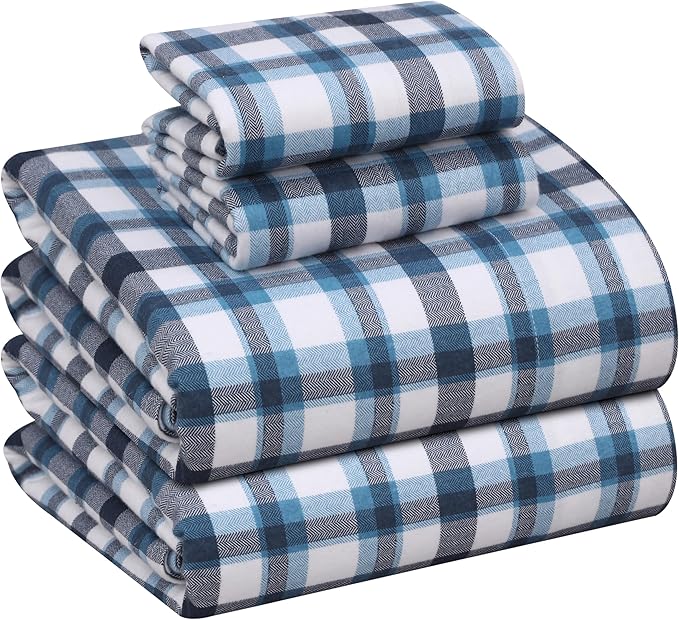 RUVANTI Flannel Sheets King Size - 100% Cotton Brushed King Size Sheets Set - Deep Pockets 16 Inches Bed Sheets - All Seasons Breathable & Extra Soft - Warm & Cozy, 4 Piece, Gingham Addition