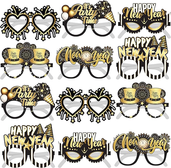 KatchOn, Happy New Year Glasses 2026 - Pack of 12 | New Years Eve Glasses, New Years Eve Party Supplies 2026 | Happy New Years Decorations 2026 | NYE Decorations 2026