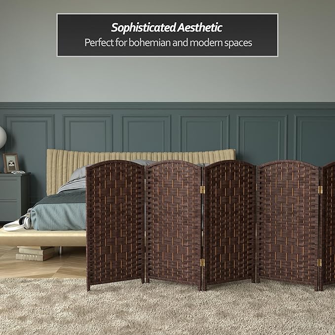 Red Lantern 3 ft. Short Diamond Weave Fiber Folding Screen - Dark Mocha - 6 Panel