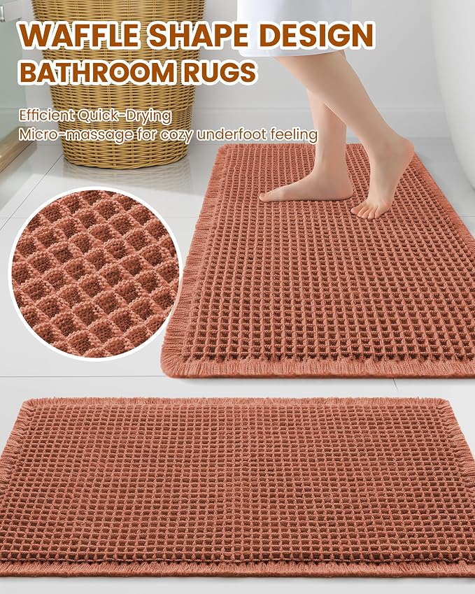 Smiry Waffle Bath Mat 47x24, Extra Soft Absorbent Bathroom Rugs, Non Slip Machine Washable Quick Dry Bath Rugs for Bathroom Floor, Tub, Shower, Home Decor Accessories, Orange