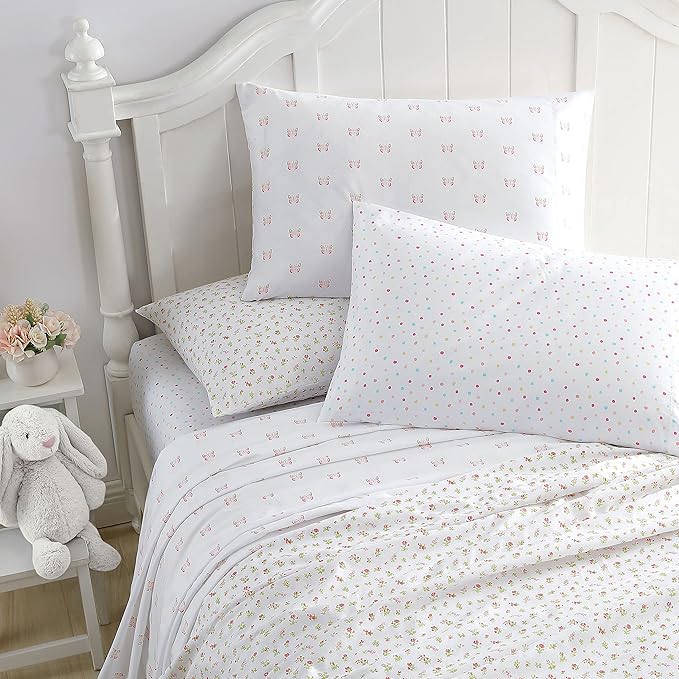 Laura Ashley Kids - Twin XL Sheet Set, Soft & Wrinkle-Resistant Toddler Bedding Set, Deep Pockets, Girl Bed Sheets with Matching Fitted Sheet & Pillowcase (Confetti Pink)