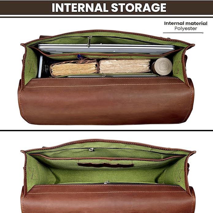 18 Inch Buffalo Leather Laptop Briefcase for Men Vintage Handmade Leather Messenger Bag for Work, Travel & Business – Rustic Brown Full Grain” Best Computer Satchel School distressed Bag