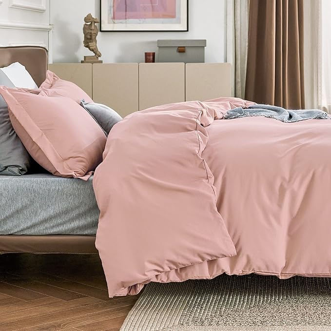 Bedsure Duvet Cover Full Size - Soft Double Brushed Bedding Set for Kids & Adults, Zipper Closure, 3 Pieces, Includes 1 Duvet Cover (80"x90") & 2 Pillow Shams, NO Comforter, Pale Blush