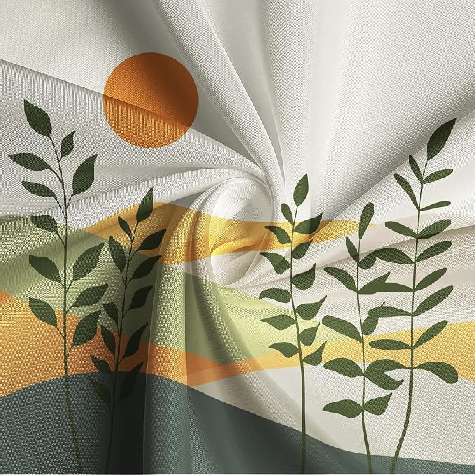 Boho Mid Century Shower Curtain for Bathroom Modern Abstract Sun Botanical Leaves Bath Curtain Neutral Minimalist Plant Waterproof Fabric Bathroom Decor Set with Hooks 60x72 inch