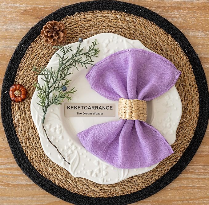 Cheesecloth Napkins 17x17 Inches Cloth Napkins Reusable Handmade Washable for Lunch Dinner Wedding Baby Bridal Shower Party Rustic Boho Decorations Bulk Set of 6 Lilac