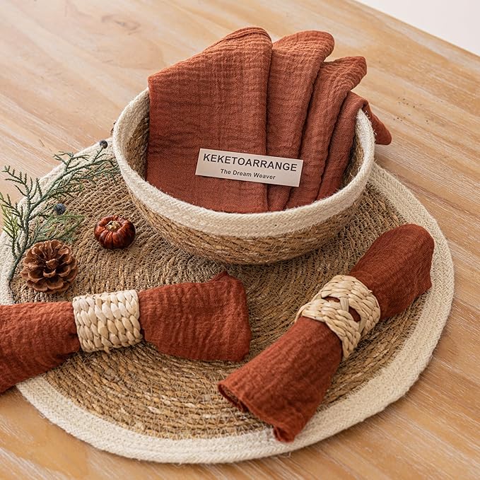 Cheesecloth Napkins 17x17 Inches Cloth Napkins Reusable Washable Handmade Napkins for Lunch Dinner Wedding Baby Bridal Shower Party Rustic Boho Decorations Bulk Set of 10 Terracotta