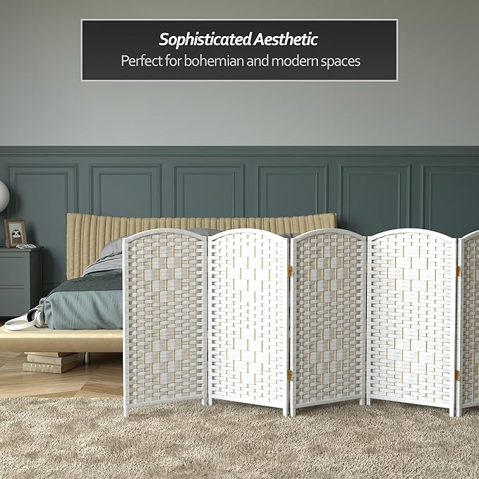 Red Lantern 3 ft. Short Diamond Weave Fiber Folding Screen - White - 8 Panel