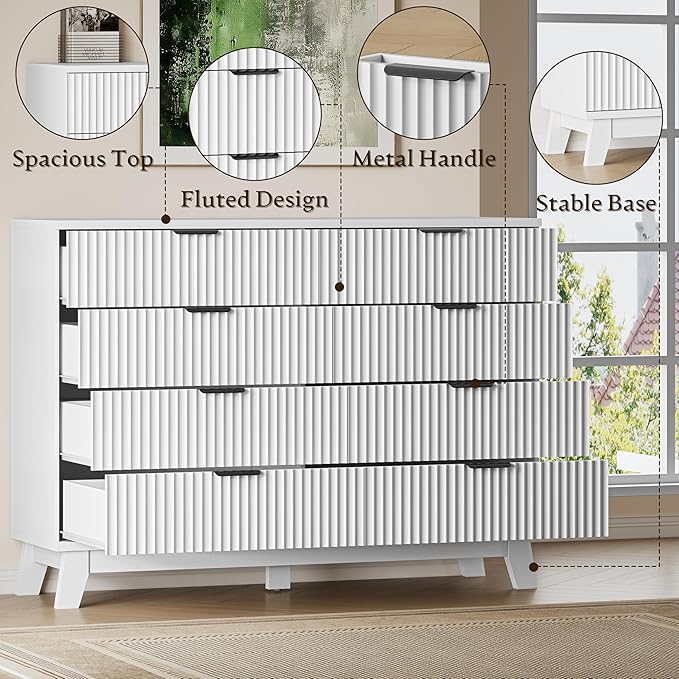 BORNOON 53" Tall Dresser for Bedroom, 8-Drawer Fluted Chest of Drawers, Modern Wood Highboy with Metal Slides and Handles, Anti-Tip Kit, Vertical Clothes Storage Organizer for Apartment, Closet