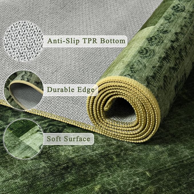 Tepook 4x6 Green Area Rugs for Living Room, Modern Large Geometric Rug for Bedroom, Washable Patchwork Rug Indoor Non Slip Throw Carpets for Dining Room Office Farmhouse Home Decor