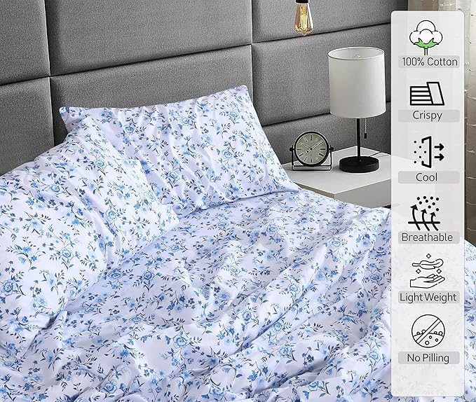RUVANTI 100% Cotton California King Sheet Sets, 4 Pieces, Soft & Breathable Percale Weave Bedding, Deep Pocket 14", Hotel Standard, Crisp Cool Feel & Durable, Perfect Floral Sheets, Annual