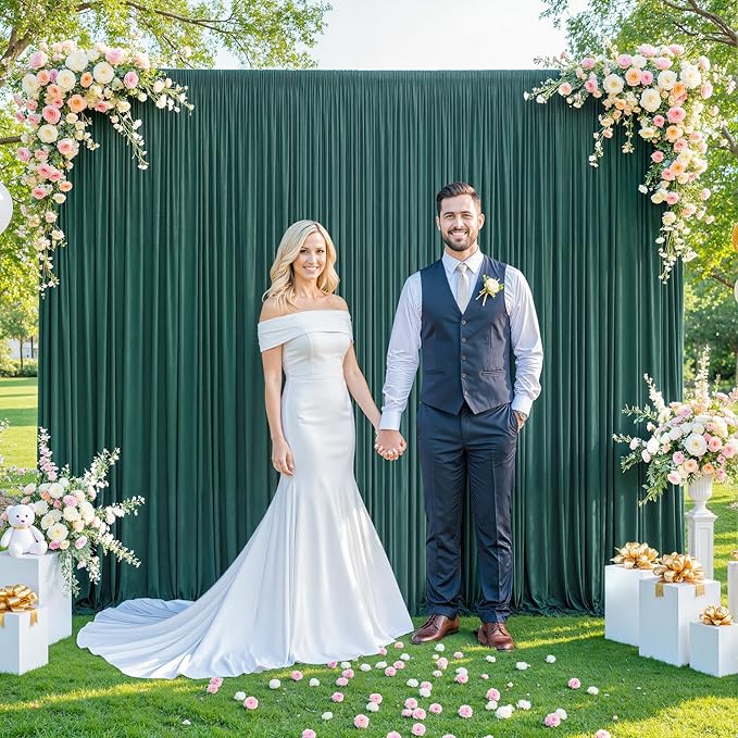 6 Panels Hunter Green Backdrop Curtain for Parties Wrinkle Free Dark Green Photo Curtains Backdrop Drapes Fabric Decoration for Baby Shower Birthday Party Photography 30ft(W) x 10ft(H)