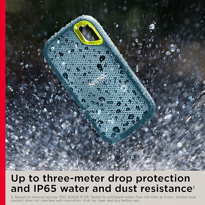SanDisk 1TB Extreme Portable SSD - Up to 1050MB/s, USB-C, USB 3.2 Gen 2, IP65 Water and dust Resistance, Updated Firmware, Monterey - External Solid State Drive - SDSSDE61-1T00-G25M