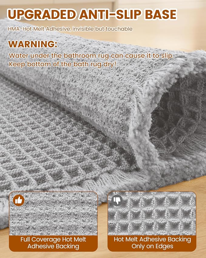 Smiry Waffle Bath Mat 24x16, Extra Soft Absorbent Bathroom Rugs, Non Slip Machine Washable Quick Dry Bath Rugs for Bathroom Floor, Tub, Shower, Home Decor Accessories, Light Grey
