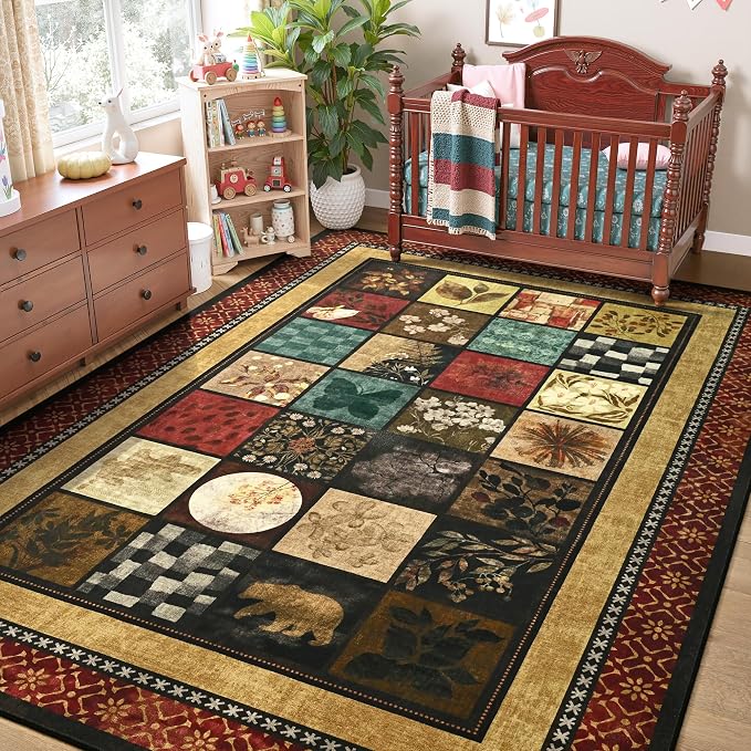 Tepook 5x7 Area Rugs for Living Room, Modern Large Geometric Rug for Bedroom, Washable Patchwork Rug Indoor Non Slip Throw Carpets for Dining Room Office Farmhouse Home Decor, Colorful