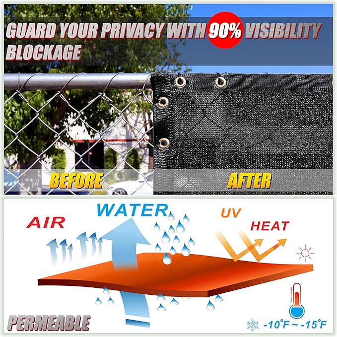 ColourTree Customized Size 6' Black and White Fence Screen Privacy Screen Heavy Duty Cable Zip Ties Included