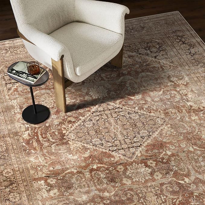 vivorug 6x9 Area Rugs, Ultra-Soft Washable Rug for Living Room Dinner Room Bedroom, Non-Slip Vintage Rug, Indoor Carpet Large Area Rug, Earth Tone