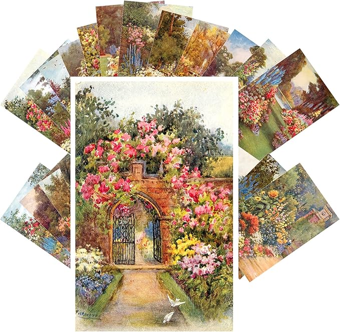 PIXILUV Vintage PostCards 24 pcs Rural Pastoral Flowers Garden Retro Postcards REPRINT