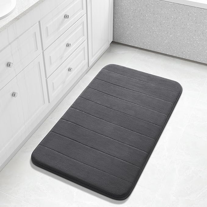 Yimobra Large Bath Mat 36"x24", Super Soft Quick Dry Memory Foam Bathroom Rug, Water Absorbent, Non Slip Backing Machine Washable for Tub Shower, Thick Comfort Support, Dark Gray