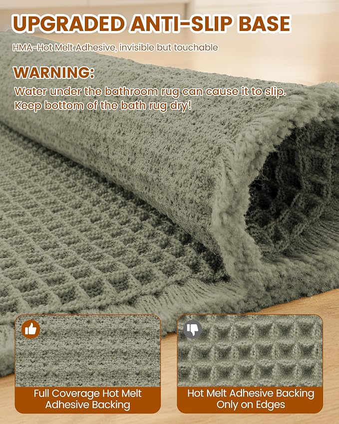 Smiry Waffle Bath Mat 30x20, Extra Soft Absorbent Bathroom Rugs, Non Slip Machine Washable Quick Dry Bath Rugs for Bathroom Floor, Tub, Shower, Home Decor Accessories, Green