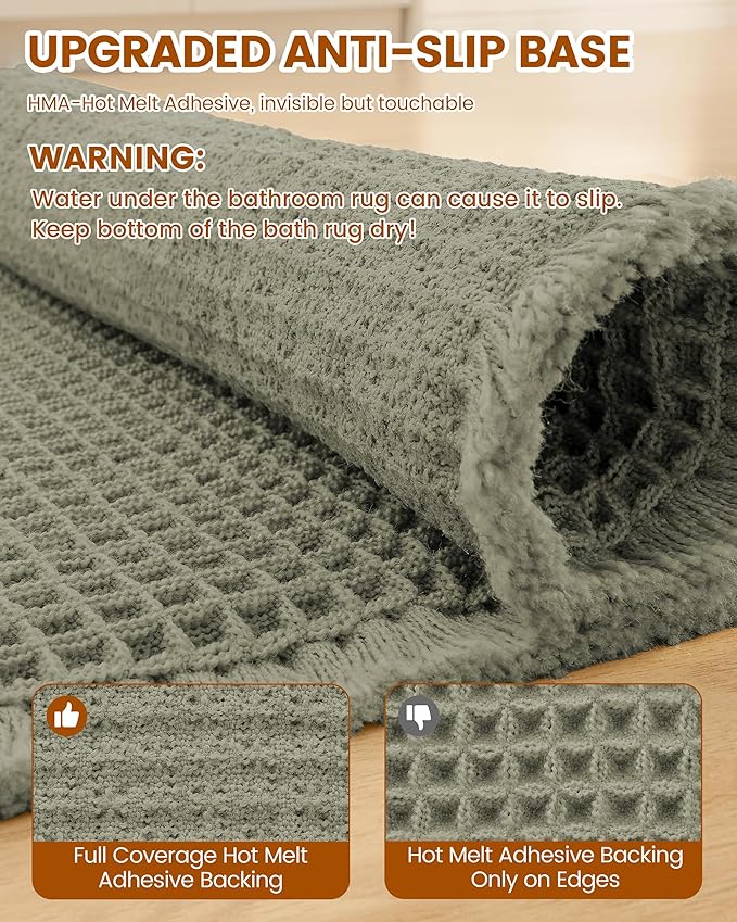 Smiry Waffle Bath Mat 59x20, Extra Soft Absorbent Bathroom Rugs, Non Slip Machine Washable Quick Dry Bath Rugs for Bathroom Floor, Tub, Shower, Home Decor Accessories, Green